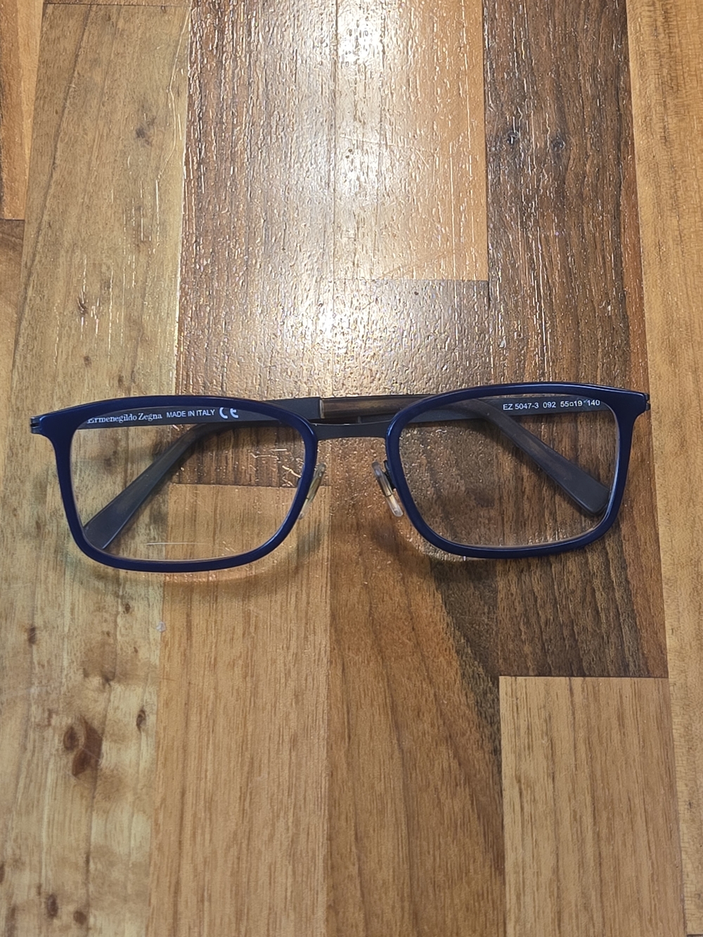Ermenegildo Zegna Navy & Brown Rectangular Glasses Frames